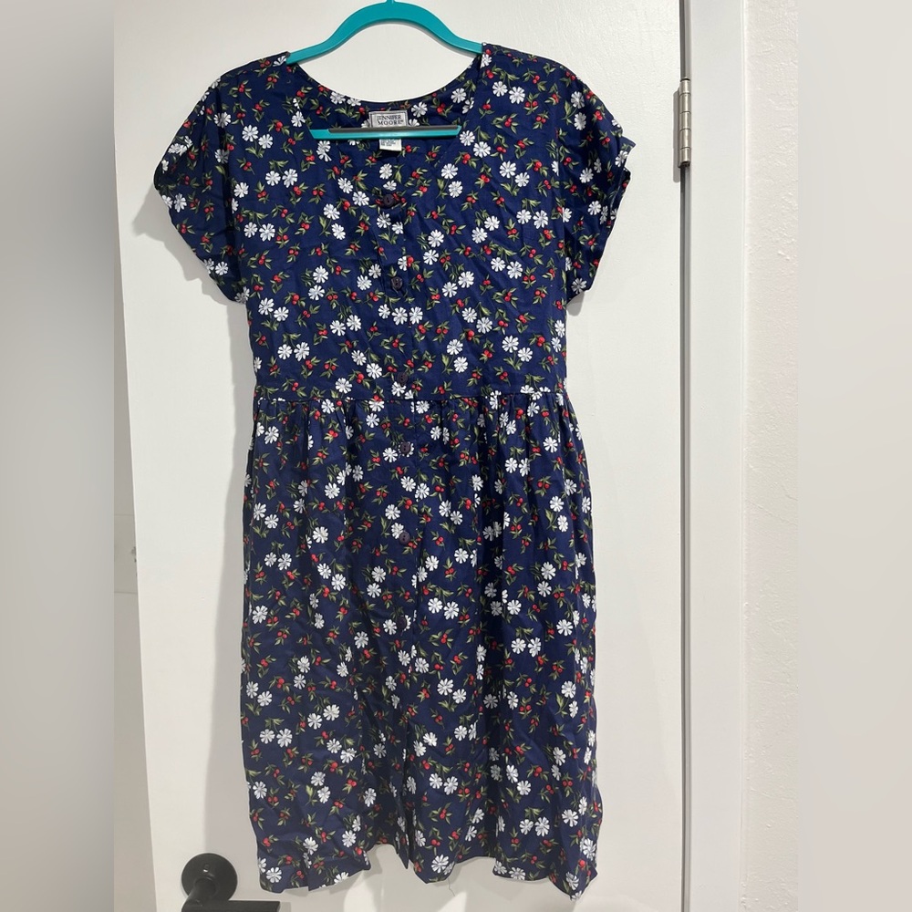 Jennifer Moore Floral Blue Dress Vintage 90’s Size Medium